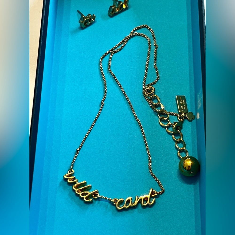 Kate Spade script writing earrings and necklace